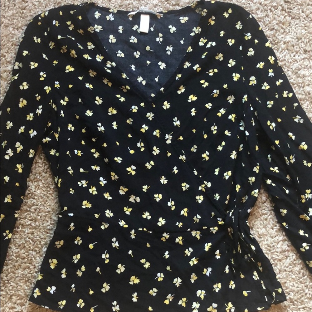 Navy Peplum Wrap Shirt